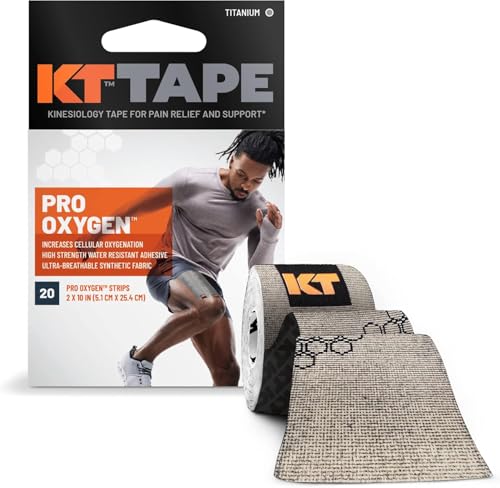 KT Tape Pro Oxygen Synthetic Kinesiology Athletic Tape with Celliant Technology 20 Count 10 Precut Strips Titanium