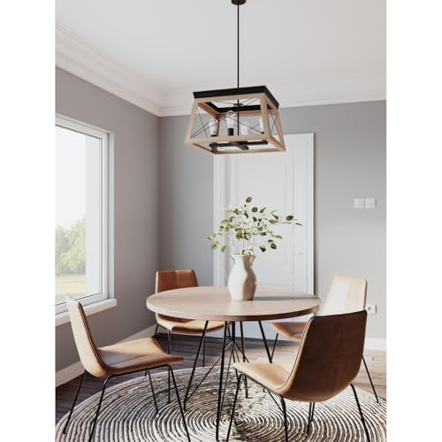 Image of Progress Lighting 4-Light Chandelier, Rustic Farmhouse Style Modern Hanging Light Fixture for Kitchen and Dining Room, Briarwood Collection, Antique Bronze