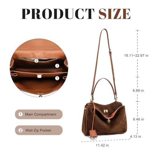 Leather Suede Tote Bag for Women: Genuine Soft Suede Shoulder Handbags - Medium Ladies Satchel Crossbody Purse3