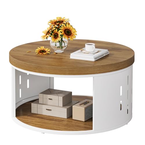 Condemo Round Coffee Table, Circle Coffee Table for Living Room,