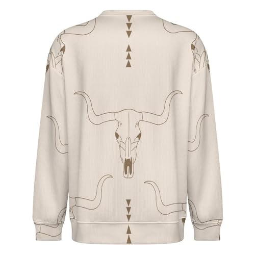 Mens Sweater Western Cow Skull Men's Crewneck Pullover Sweaters Lightweight Crew Necks Sweatshirts4