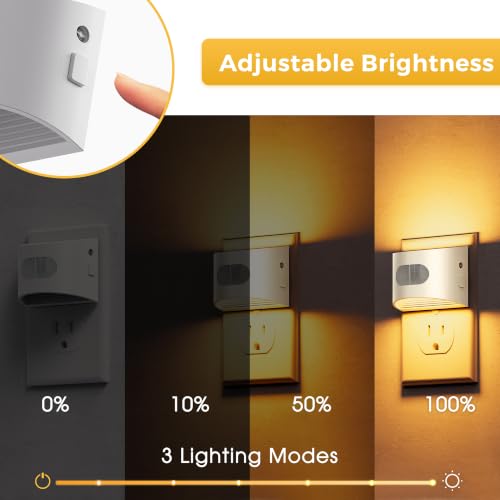 Image of L LOHAS LED Motion Sensor Night Light, Night Lights Plug into Wall, Amber | Plug in Night Light with Dusk to Dawn Sensor, 30-100lm Adjustable Brightness, White Housing 2 Pack