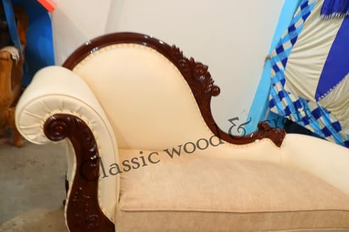 Image of CLASSIC WOOD & CRAFT Luxury Wooden Sofa Set with Center Table | Hand-Carved Solid Teak Wood Sofa Set with Upholstery | Royal Living Room Furniture for Home (Cream Dark Walnut 11 Seater)