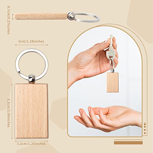 20 Pieces Blank Wooden Key Chain, Rectangle Wood Blanks for Key Chains, Wood Engraving Blanks for DIY Gift Crafts