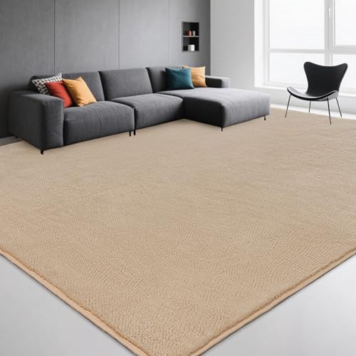 Image of Large Modern Area Rugs for Living Room Bedroom, 6x9 Feet Beige Ultra Soft Thickened Memory-Foam Indoor Rug, Comfy Aesthetic Solid Minimalist Carpets for Girls Boys Nursery Dorm Home Decor