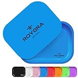 roygra Rolling Tray with Magnetic Lid Set, Small Metal Tray with Lid, Cigarette Pre Roll Smoking Accessories, Portable Smell Proof Rolling Trays for Smokers, Home Table Decor, 7 x 5.5 inch - Blue