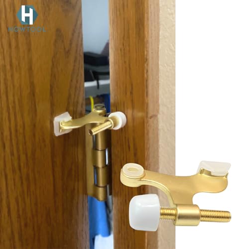 Image of 5 Pack Hinge Pin Door Stopper Satin Brass Matte Gold Adjustable Heavy Duty Door Stops with Rubber Bumper Tips, Easy No Drill Installation | HOWTOOL