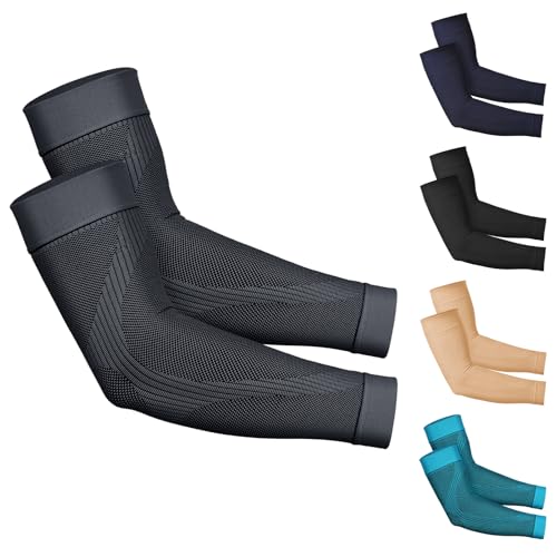 KEKING® Compression Arm Sleeves, Pair, Firm 20-30mmHg Graduated Compression Full Arm Support for Recovery, Pain Relief, Tendonitis, Golfers & Tennis Elbow Brace, Workouts Sports - Latex Free Grey M