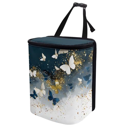Image of Tie Dye Butterfly Car Trash Can with Lid Cars Trash Bag Bin Hanging Waterproof Garbage Cans Leak Proof Vehicle Trash Can Multipurpose Storage Container for Back Seat