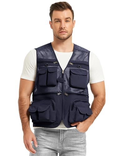 image for Flygo Men's Fishing Vest Utility Lightweight Outdoor Travel Safari Pho
