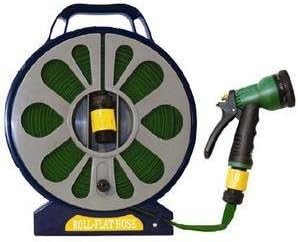 50ft Flat Garden Hose Pipe Reel With 7 Function Spray Nozzle Watering Equipments
