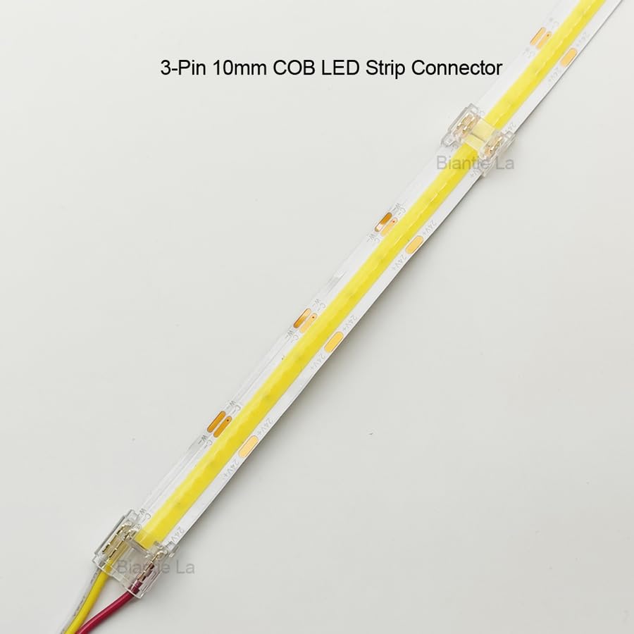 3-Pin 10mm COB LED Strip Connector for Solderless Strip-to-Wire Joints on CCT COB LED Light Strips - (Style: A, Color: Strip to Wire, Package: 25, Pins: 3P 10mm Connector)
