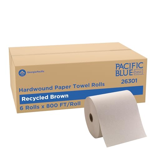 Pacific Blue Basic by Georgia-Pacific PRO Recycled Hardwound Paper Towel Rolls Brown 800 Feet Per Roll 6 Rolls Per Case 26301