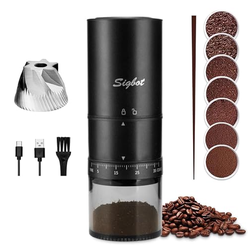 Portable Electric Coffee Grinder - 38 Grind Settings, Conical Burr & Black Stainless Steel Body