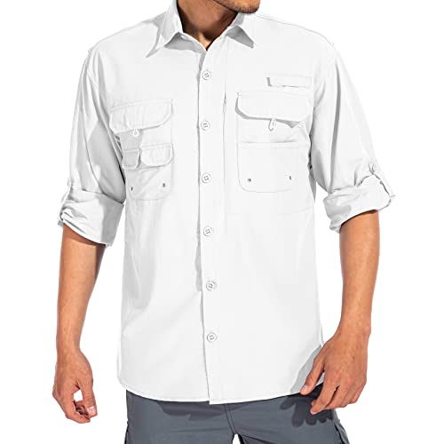 Linlon Mens Safari Shirts Long Sleeve Uv Protection Hiking Fishing Upf 50+ Quick Dry Cooling Camping Travel Shirts#5066-White-Xl #TOP1