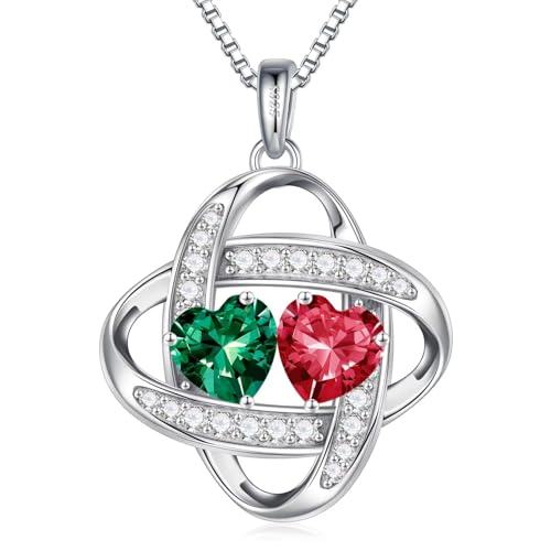 Iefil Birthstone Necklace for Women - 925 Sterling Silver Love Knot Necklace, Anniversary Birthday Jewelry Gifts for Her Wife Girlfriend Mom