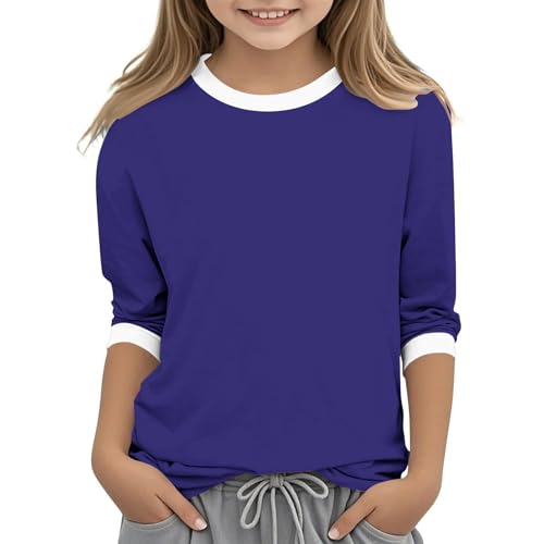 Boys Girls Tops 3/4 Sleeve Shirts Round Neck Loose Casual Tshirts Color Block Summer Tees