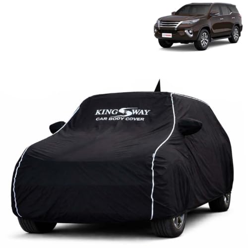 Image of KINGSWAY Super Waterproof Car Cover Only with Fortuner (Year 2017 to 2020 - All Model) | Mirror and Antenna Pockets | All Weather Car Body Cover with Silver Piping | Black