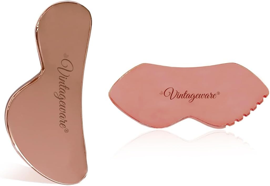 Vintageware® Copper Gua Sha Combo | B-Shape & Lip-Shape Massage Tools for Face & Body | Premium Tools for Skincare, Pain Relief & Physical Therapy