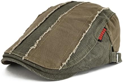 VOBOOM 100% Cotton Distressed Ivy Caps Newsboy Caps Cabbie Hat Gatsby Hat (Army Green)