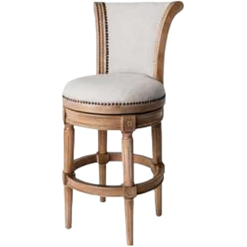 Maven Lane Pullman Bar Stool – 31 Inch Swivel Stool with Footrest –Light Brown Solid Wood Frame & Natural Fabric Upholstery – Perfect for Bars, Pub Tables & Tall Kitchen Counters