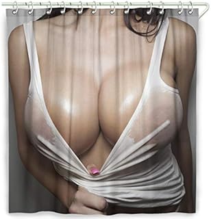 FAITOVE Sexy Woman Breast Shower Curtain Busty Pretty Get Naked Girl Nude Shower Curtain Set Lady Female Hot Body Art Bathroom Waterproof Decor 71(W) x 71(H), Polyester Fabric
