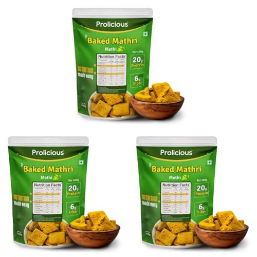 Image of Prolicious Baked Mathri | 10g Protein, High Fiber | Healthy Weightloss Snack | No Palm Oil, No Transfat | Made with Whole Foods | 250g (Pack of 3)