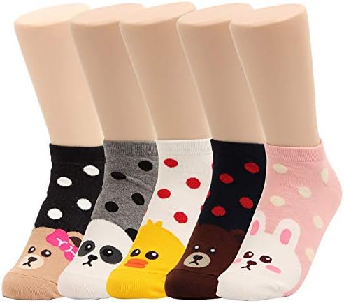 WOWFOOT Animal Zoo Casual Cute Fun Cotton Print Ankle Socks Design (Mini Animal-5 pairs)