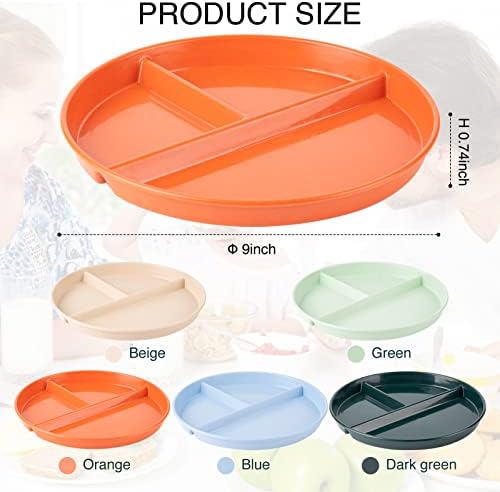 YUESHENGHAO 9 Inch Wheat Round Divider Plates - Durable Adult Portion Control Plates for Healthy Eating, Weight Loss, and Picky Eaters - Set of 5, Microwave and Dishwasher Safe 4 41Uk0RfIf8L. AC