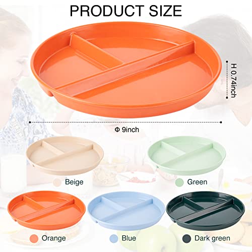 Yueshenghao Unbreakable Adult Portion Control Plates 9 Inch/5 Piece Wheat Round Divider Plates, Microwave Dishwasher Safe, Suitable For Healthy Eating/Weight Loss/Kids Picky Eaters And Everyday Meals #TOP3