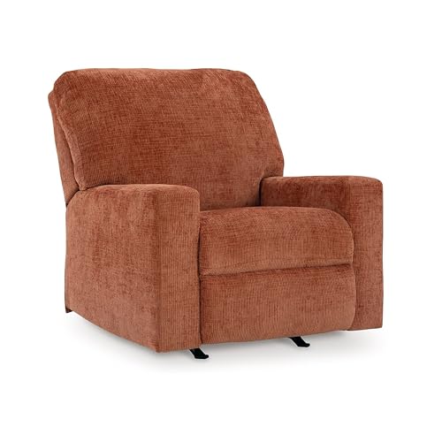 Benjara Avie Rocker Recliner Chair, Gentle Motion, Burnt Orange Polyester