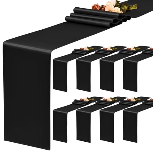 YMHPRIDE Lot de 8 chemins de table en satin noir de 30,5 x 182,9 cm de long, pour fête de mariage, anniversaire, décoration de table, banquet