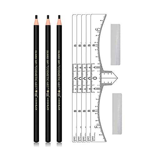 Microblading Eyebrow Pencil Brow Mapping Pencil Ruler Razor Set For Marking, Filling And Outlining, Tattoo Makeup Kit And Permanent Makeup Eye Brow Liners (Black)