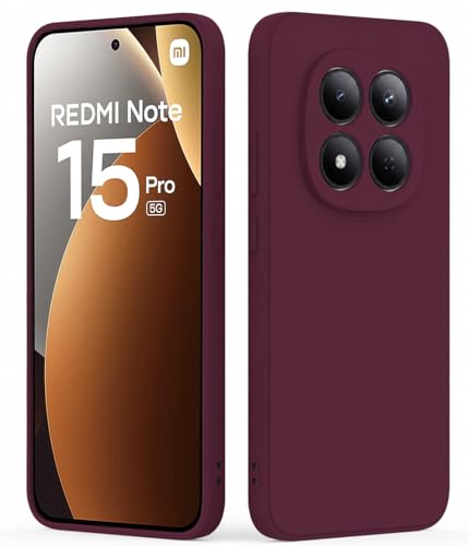 Image of DIZORO Compatible with Mi Redmi Note 15 Pro 5G Back Cover with Upgraded Square Edges for Camera Protection Shockproof Flexible Matte Liquid Silicone Mobile Phone Case - Wine