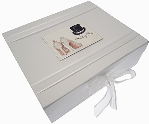 White Cotton Cards Duże pudełko na pamiątkę z okazji Dnia Ślubu (Top Hat/Buty)