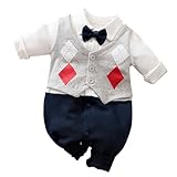 HUAANIUE Newborn Baby Boys Gentleman Romper One Piece Long Sleeve Bowtie Outfit Formal Wear Tuxedo Suit 3-6 Months