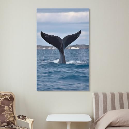 Toile murale imprimée queue de baleine avec cadre robuste de haute qualité - 7