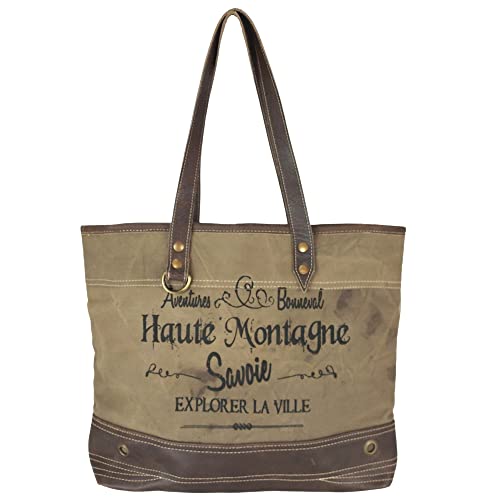 Sunsa Damen Handtasche. Große Tasche aus Canvas & Leder. Nachhaltige Shopper. Vintage Schultertasche mit echtem Lederreimen. Shoulder Bag Ordner A4 geeignet.