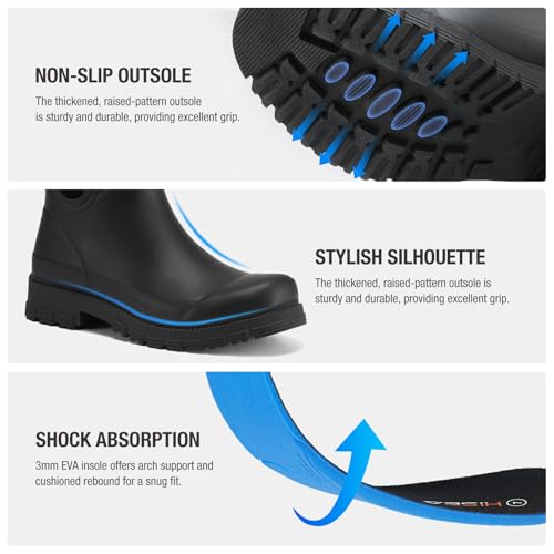 HISEA Ankle Rain Boots for Women Waterproof Chelsea Short Rubber Garden Shoes for Ladies Lightweight Fashion3