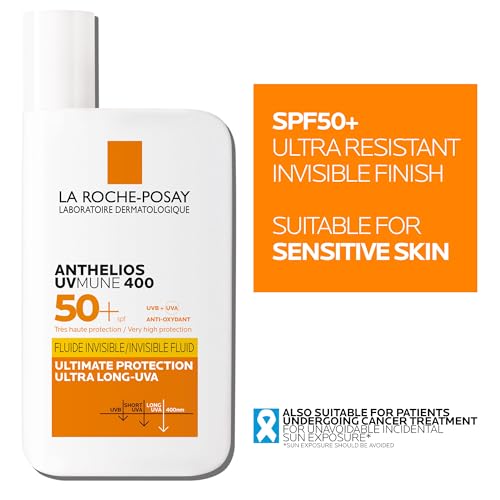 La Roche Posay Anthelios UVmune 400, Fluido Invisibile SPF50+, Per Tutti i Tipi di Pelle, Protezione Estrema Anti-UVA Ultra Lunghi, Resistente ad Acqua, Sabbia e Sudore, Con Acqua Termale, 50 ml