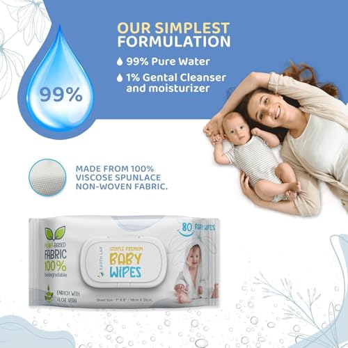 Image of Baby Wet Wipes with Lid 960 Count- 100% Biodegradable Plant Fabric, Fragrance-Free, Aloe Vera & Vitamin E, Hypoallergenic, Extra Soft & Safe Baby Wipe (12 * 80)
