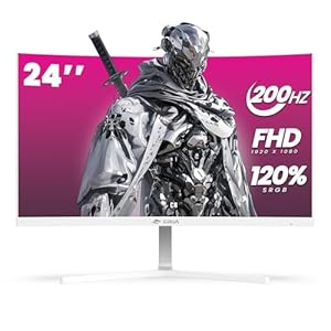CRUA 24″ Curved Gaming Monitor, 165Hz/200Hz Computer Monitor, FHD 1920×1080, 120% sRGB, AMD FreeSync, Blue Light Filter, for Gaming & Office, Wall Mountable- White