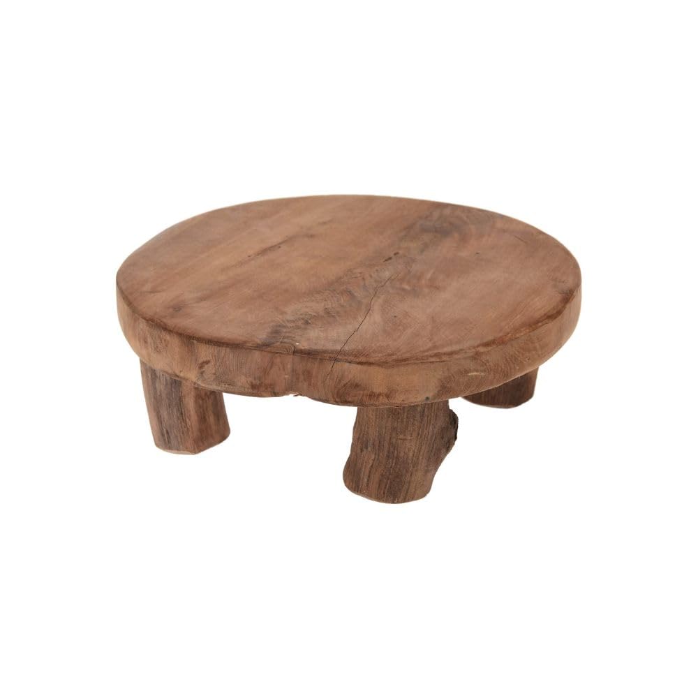 Wooden Stool Display Stand Table | Decorative Round Plant Holder Flower Pot Riser