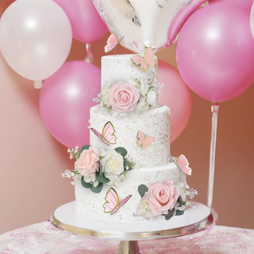 Rinlong 3Pcs Pre-Made Blush Pink Cake Flowers Decorations Flower Cake Topper Butterfly Cake Decorating Flowers For Wedding Sweet 16 Birthday Girl thumb #1