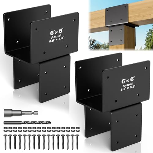 Wuno Shop 2 Pack 6x6(Actual 5.5"x5.5") Post Caps Tie Bracket, Stainless Steel Post to Beam Connectors for Wood, Heavy Duty Post Anchor Connector for Pergolas, Gazebos, Decks Porches-Black