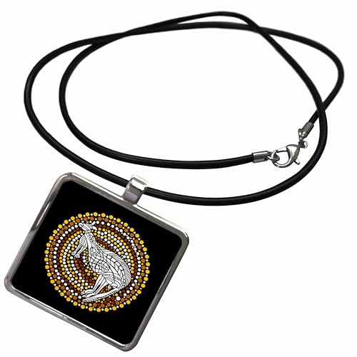 3dRose Russ Billington Designs - Australian Aboriginal Dreamtime Kangaroo in White and Earth Tones - Necklace with Rectangle Pendant (ncl_219080)