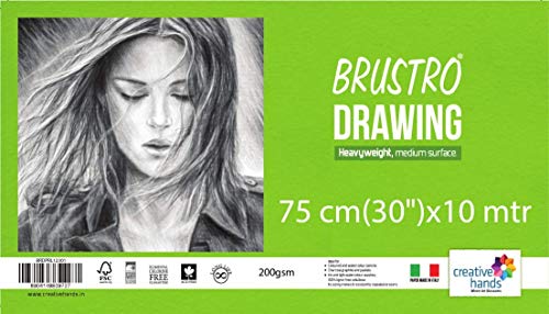 Image of Brustro Artist Drawing Paper roll 200 GSM. Size 75 cm, 30 inch (Inches) x 10 mtr