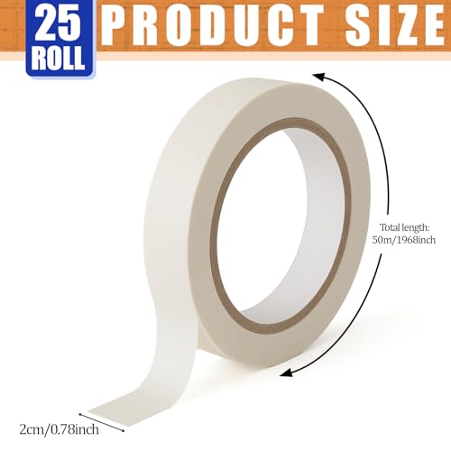 Image of 25 Rolls Masking Tape, 0.78 Inch Wide, 55 Yards per Roll, White Painters Tape, Thick Artist Labeling Tapes, Adhesive Masking Tapes for Office Home School DIY Crafts Painting Decorations
