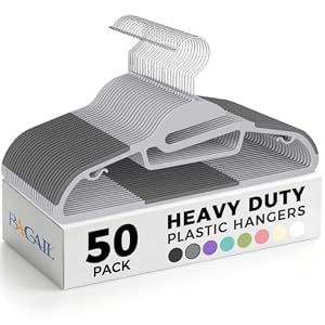 BAGAIL Plastic Hangers 50 Pack with Non-Slip Design,0.2 Inches Thick, 360°Swivel Hook Space Saving Organizer for Bedroom Closet,Shirts,Pants(Grey- S Shaped)