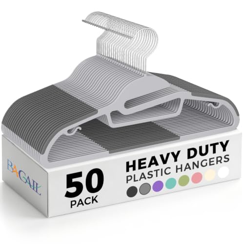 BAGAIL Plastic Hangers 50 Pack with Non-Slip Design,0.2 Inches Thick, 360&deg;Swivel Hook Space Saving...